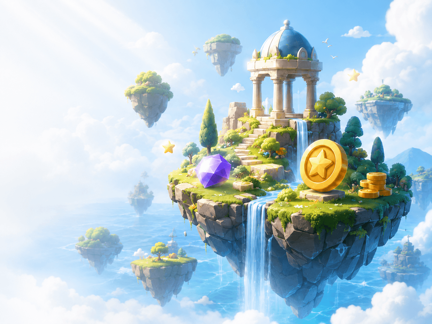 A bright casual mobile game world concept artwork for ORIGIN LEAD GAME